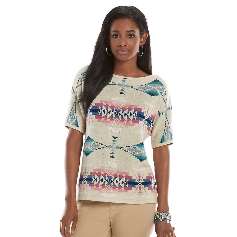 Chaps Petite Tribal Dolman Sweater Size P L/G
